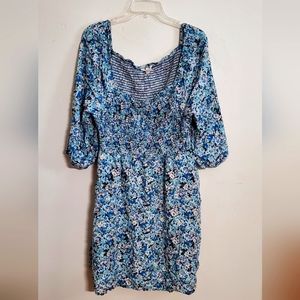Blue Floral Babydoll Style Dress *Has Pockets*